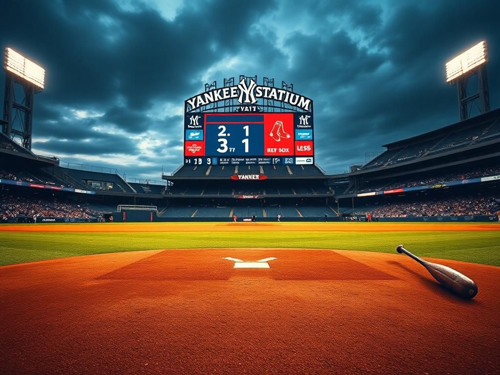 Flick International A dramatic scene of Yankee Stadium during a tense baseball game showing the pitcher's mound and loaded bases