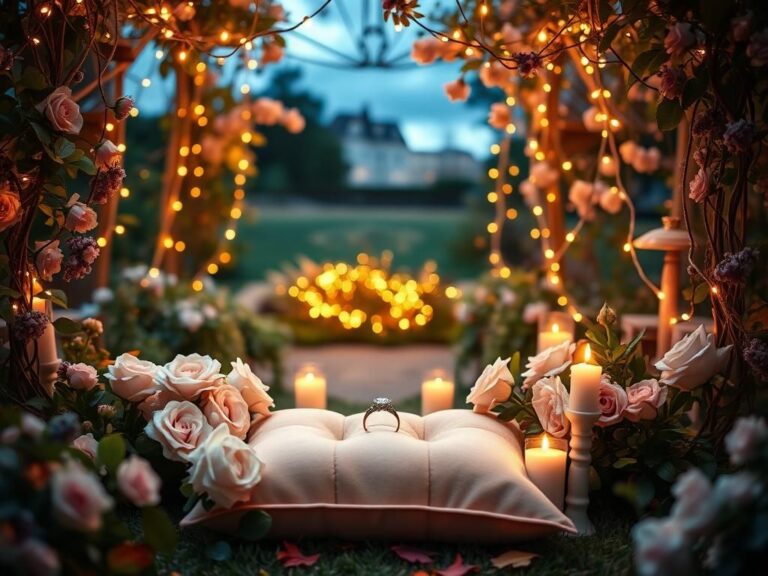 Flick International Enchanting garden proposal scene featuring lush greenery and fairy lights