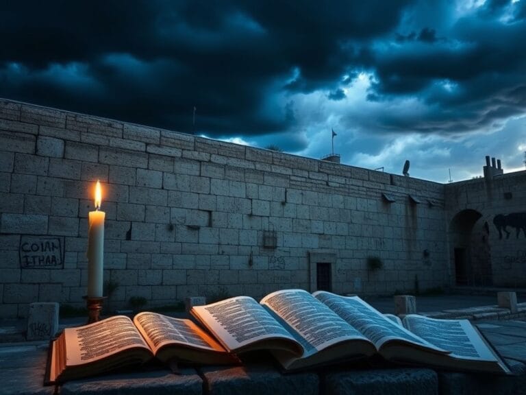 Flick International A weathered Western Wall under a dramatic sky with looming storm clouds