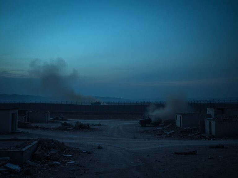 Flick International Serene landscape reflecting conflict with demolished urban environment and dusk sky