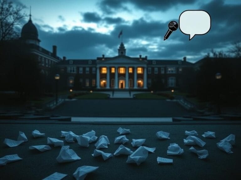 Flick International Empty outdoor amphitheater at the University of Delaware during dusk, symbolizing controversy and canceled jokes