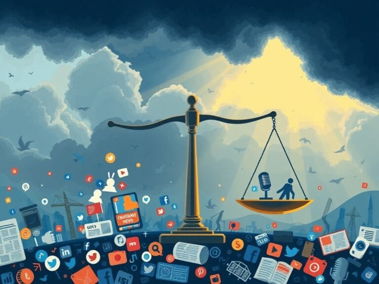 Flick International A digital landscape illustrating the balance between free speech and regulation in social media.