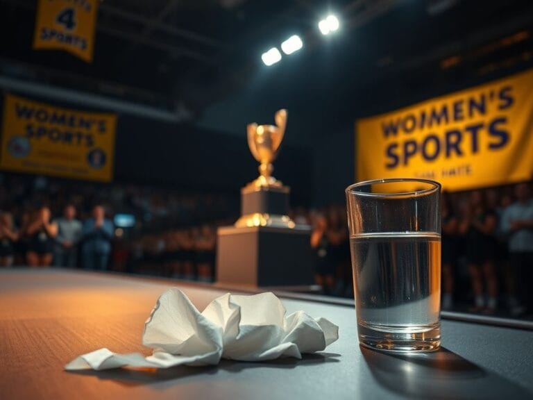 Flick International A spotlight illuminating a trophy at a sports awards ceremony with emotional elements in the foreground.
