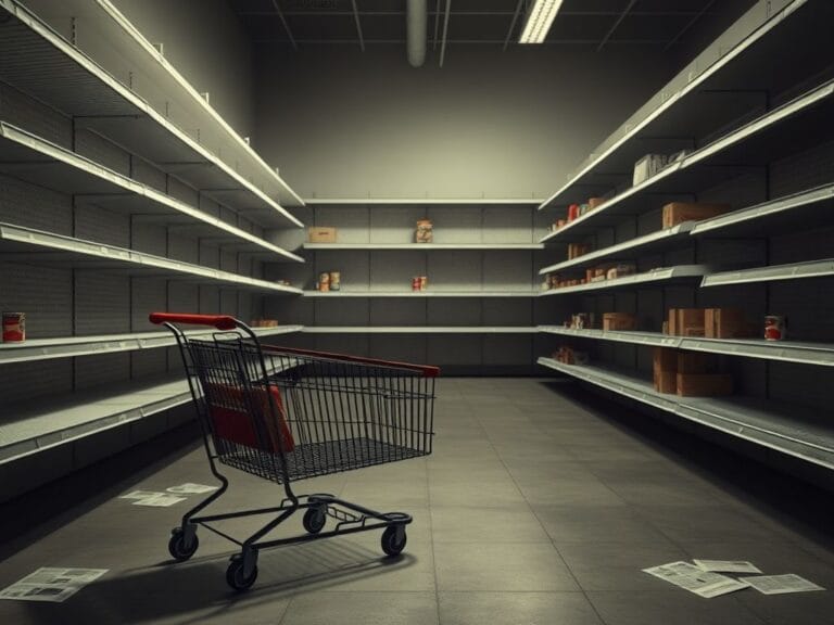 Flick International Empty grocery store aisle with scarce food items symbolizing food shortages during government shutdown