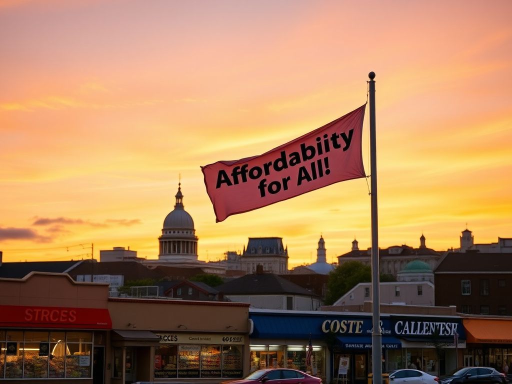Flick International A vibrant New Jersey skyline at sunset highlighting economic relief and political unity