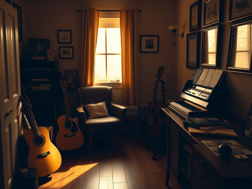 Flick International A serene room filled with musical instruments symbolizes young musicians' aspirations.