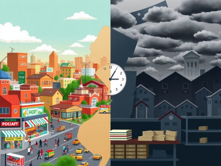 Flick International Split scene of New Jersey's political landscape contrasting economic vitality and high costs