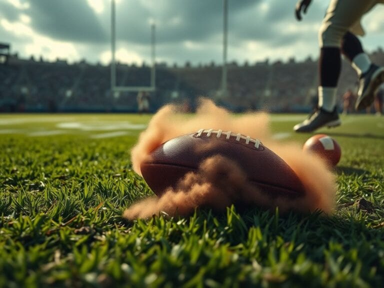 Flick International Close-up of a football on the grass amidst dust during a controversial play