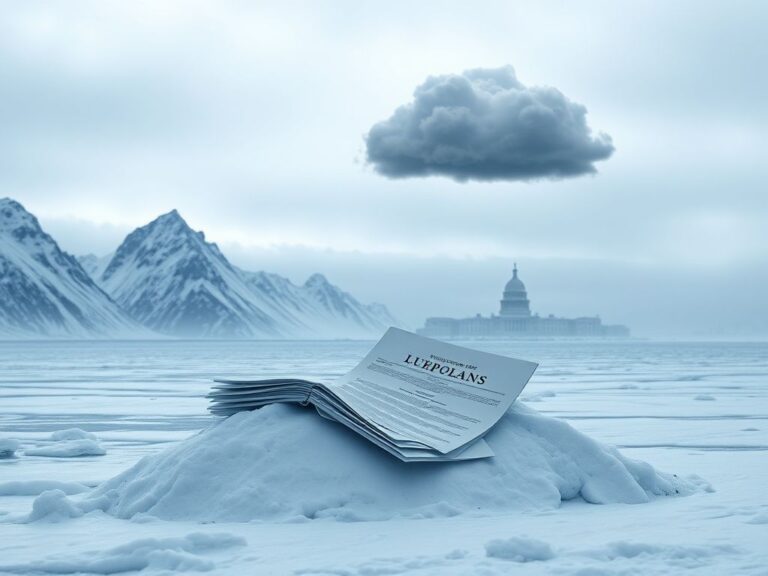 Flick International A cold Arctic landscape with snow-covered mountains and buried legal documents