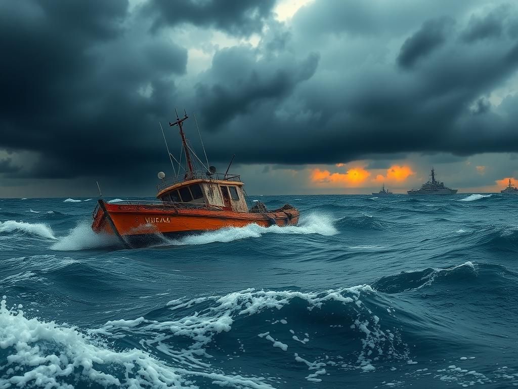 Flick International damaged drug-trafficking boat partially submerged in turbulent waters near Venezuela