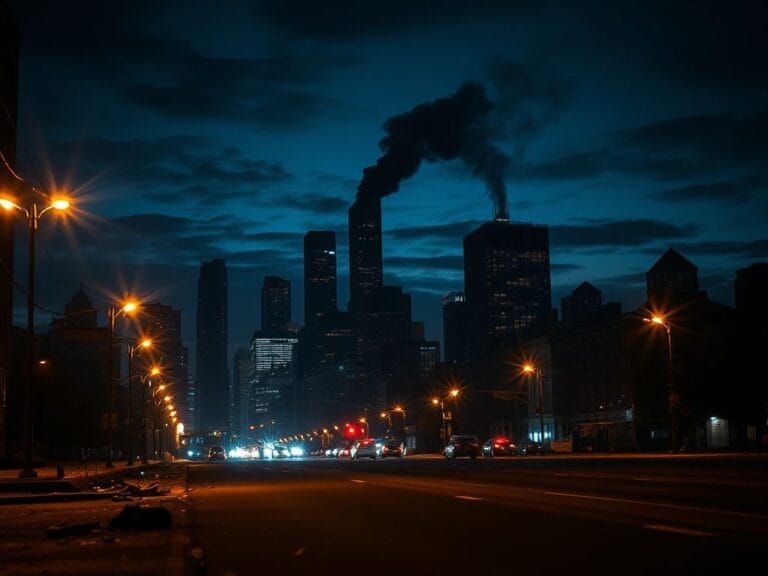 Flick International Dramatic nighttime cityscape of Chicago depicting unrest and tension