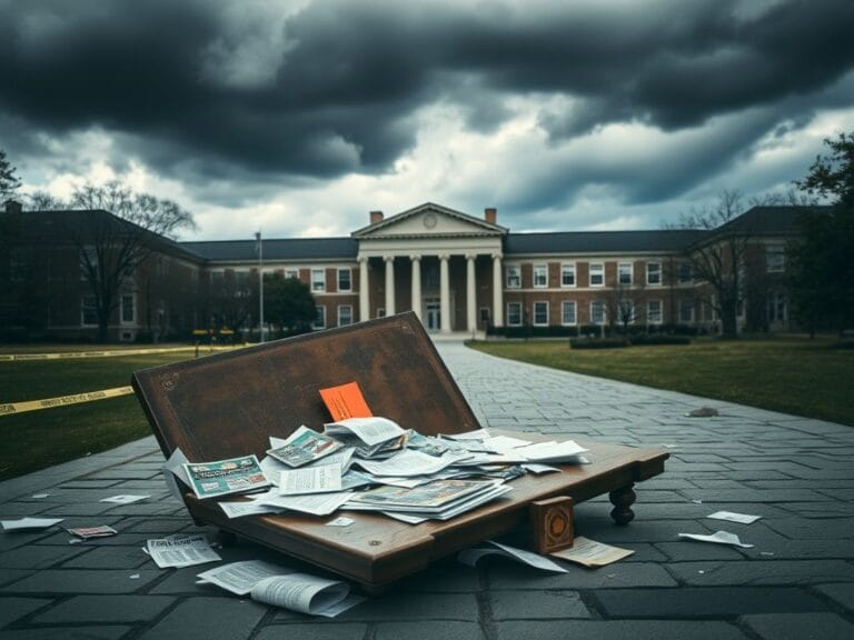 Flick International Overturned table on a university campus symbolizing chaos and tension