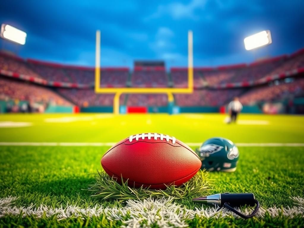 Flick International A football resting on vibrant green turf, symbolizing the strategic play of the Eagles' tush push in a dynamic football scene.
