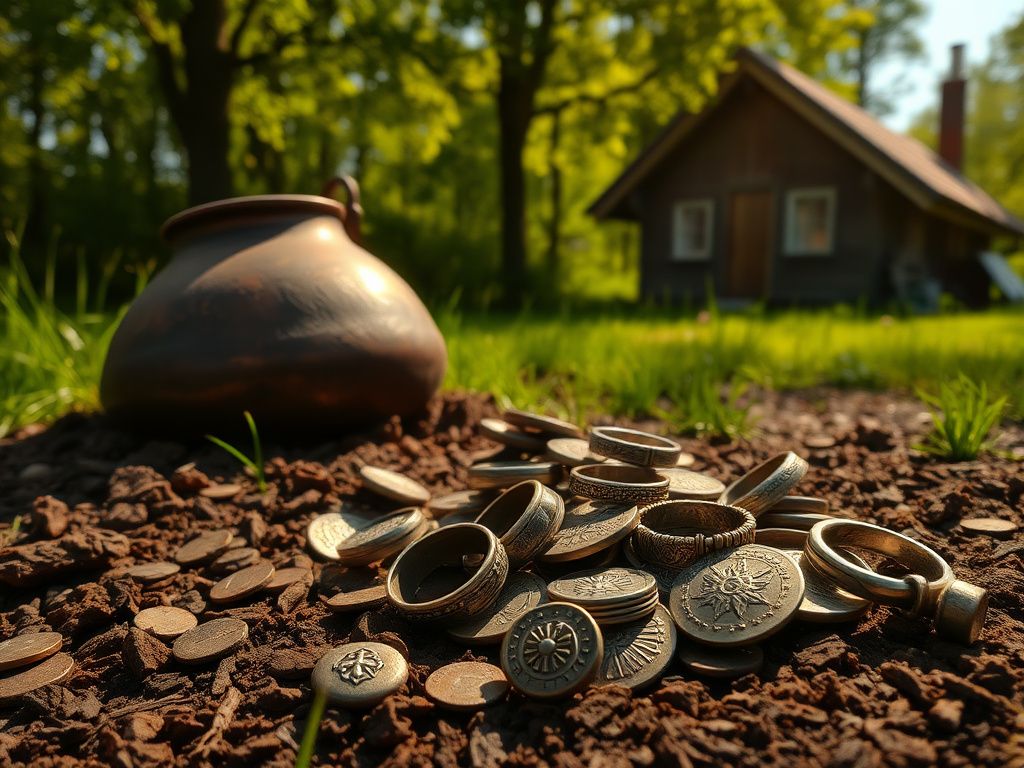 Flick International Image of a partially buried copper cauldron revealing a medieval silver hoard near a Swedish summer cottage