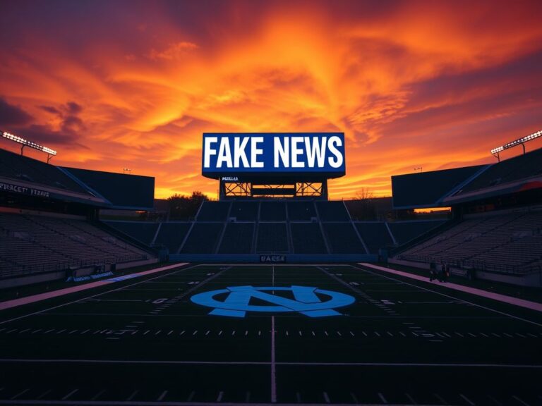 Flick International Dramatic football stadium scene at sunset with Carolina Tar Heels logo