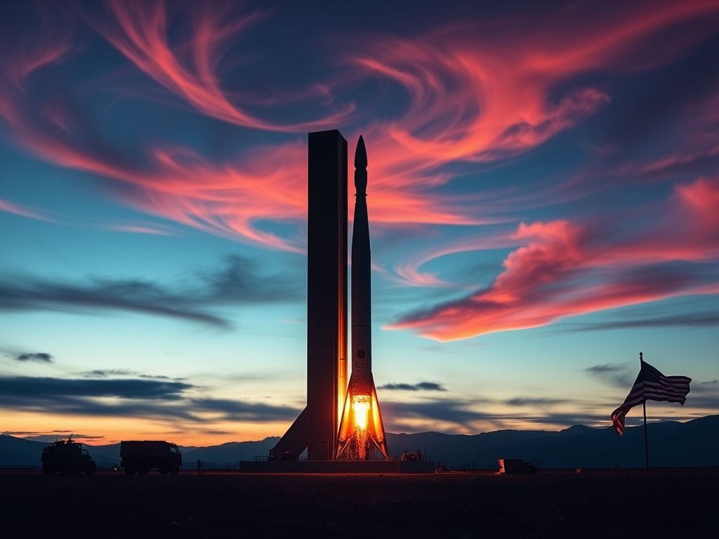 Flick International Military testing site with a missile silo at dusk