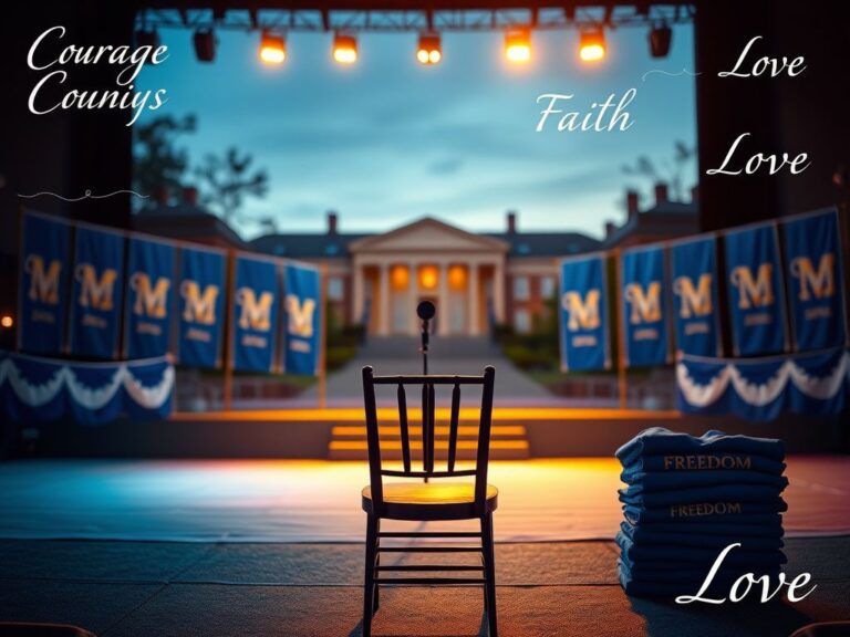 Flick International Serene stage with microphone lit by warm lights at University of Mississippi event