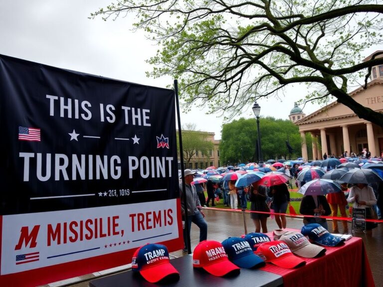 Flick International Students gathered under umbrellas at Ole Miss for the TPUSA event on a rainy evening