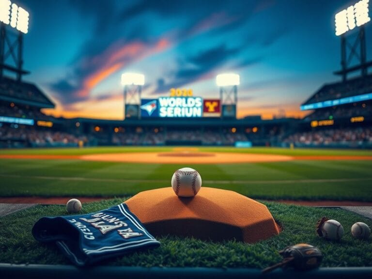 Flick International Glowing baseball field at Dodger Stadium during twilight with a minor league jersey representing Trey Yesavage's journey.