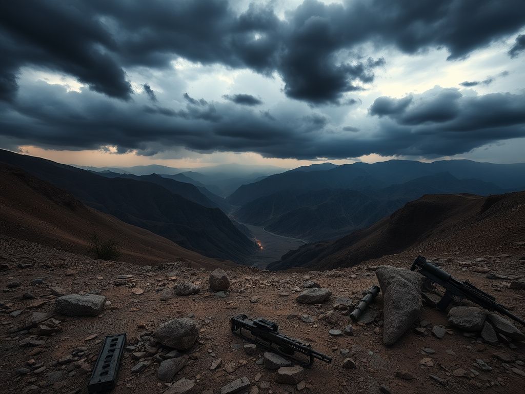 Flick International Dramatic landscape of the Pakistan-Afghanistan border showing rocky terrain and military remnants.