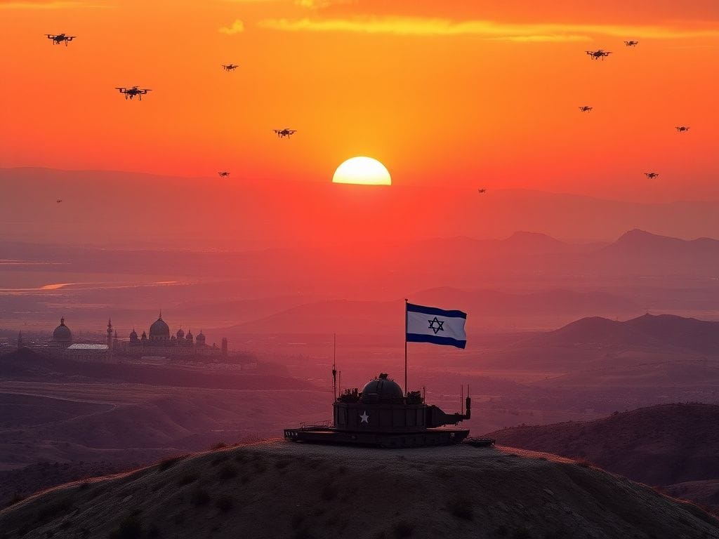 Flick International Panoramic view of the Israeli landscape showcasing Jerusalem's golden domes and Mediterranean coastline