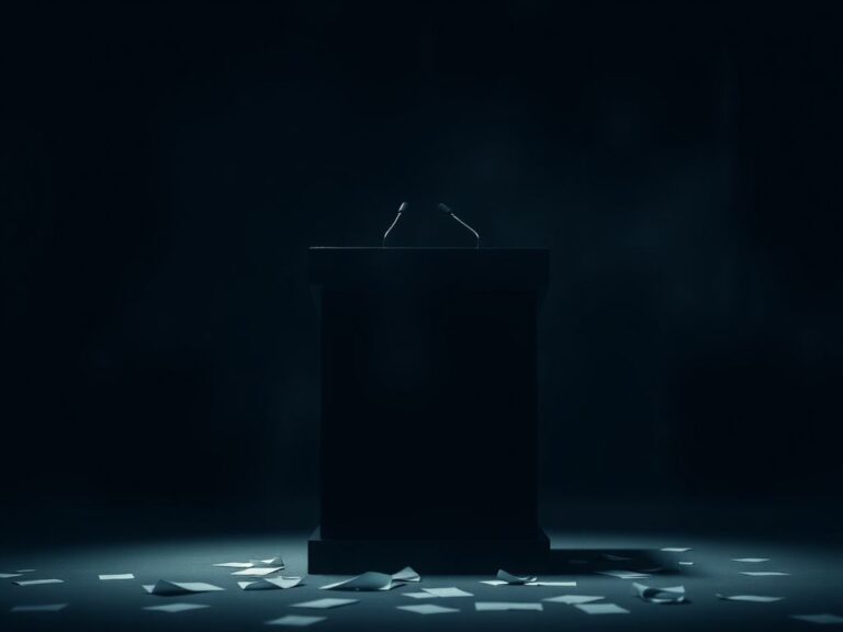 Flick International Tense political interview scene with a prominent empty podium