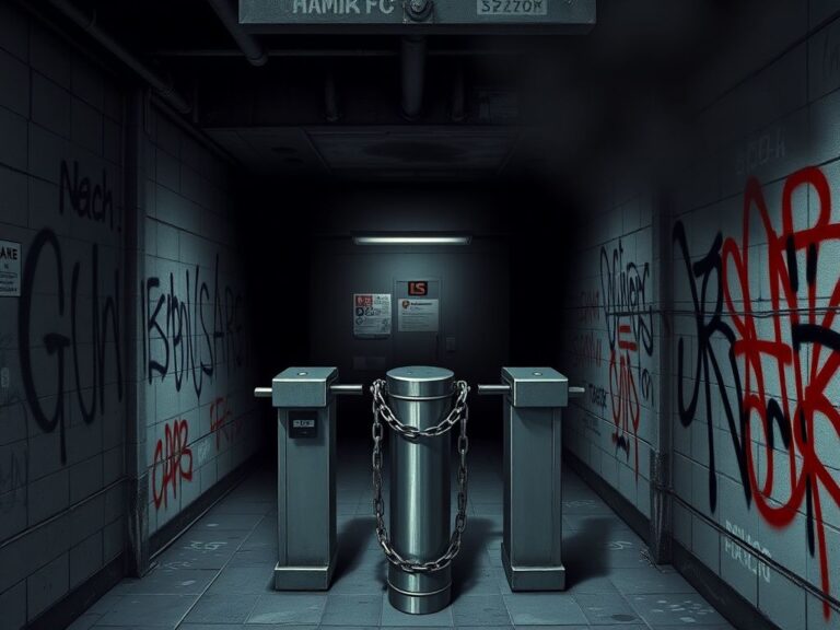 Flick International A stark urban landscape of a New York City subway entrance depicting division and tension