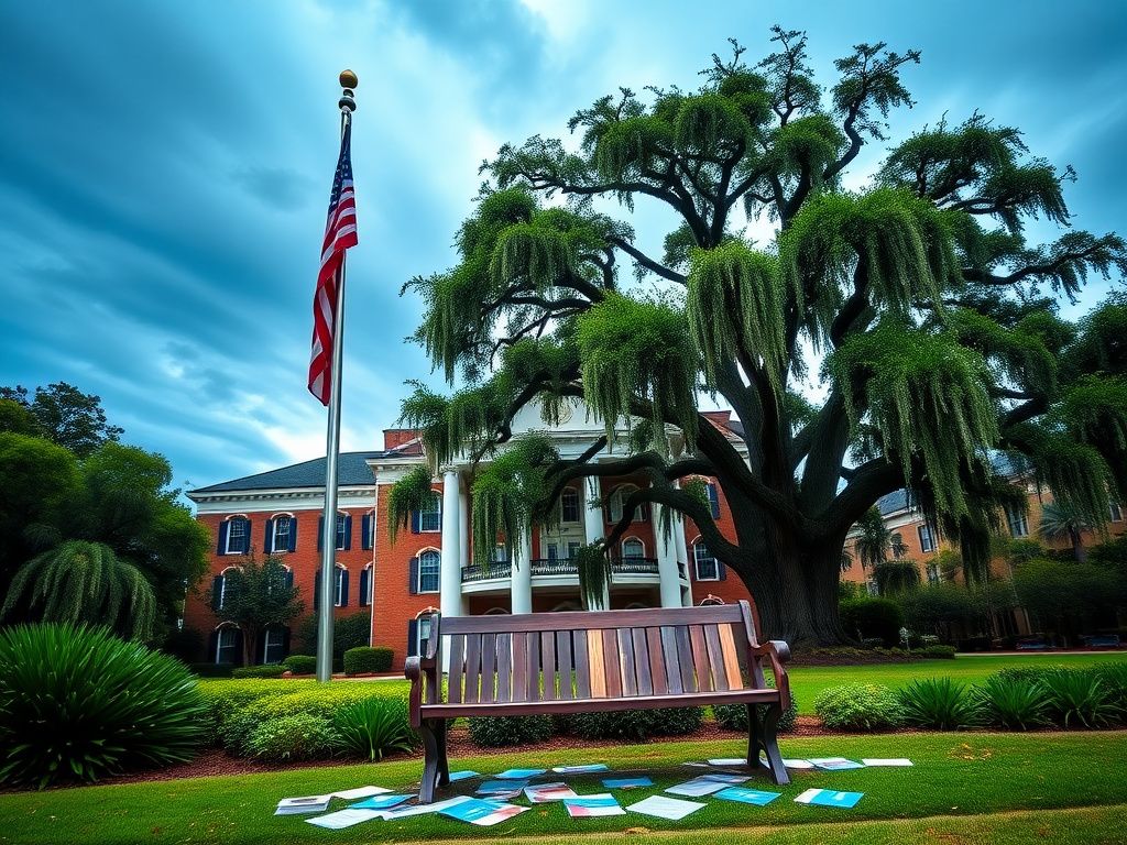 Flick International A picturesque view of Loyola University New Orleans with flags and greenery