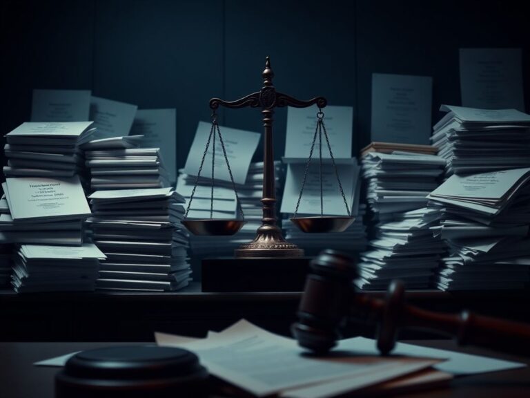 Flick International A dark courtroom scene with a scale of justice symbolizing the Trump election probe