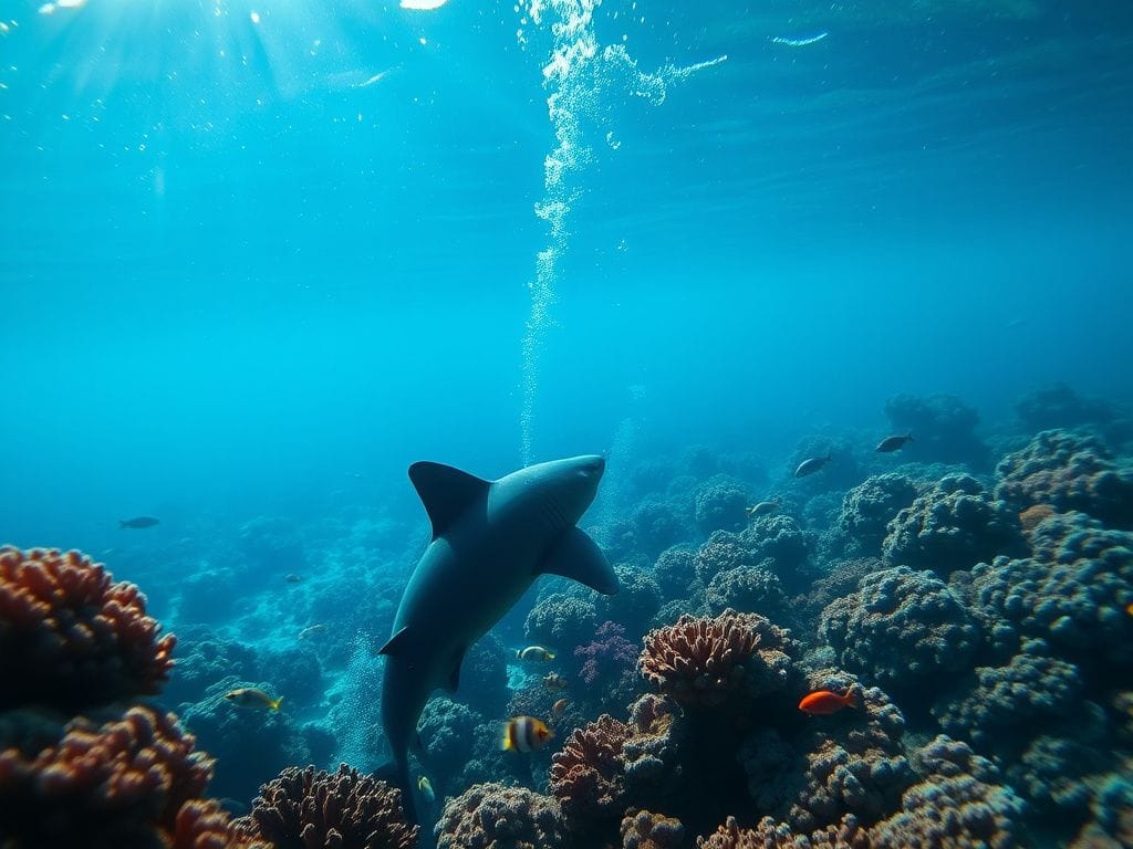 Flick International Lurking shark partially concealed among vibrant coral reef in Florida Keys