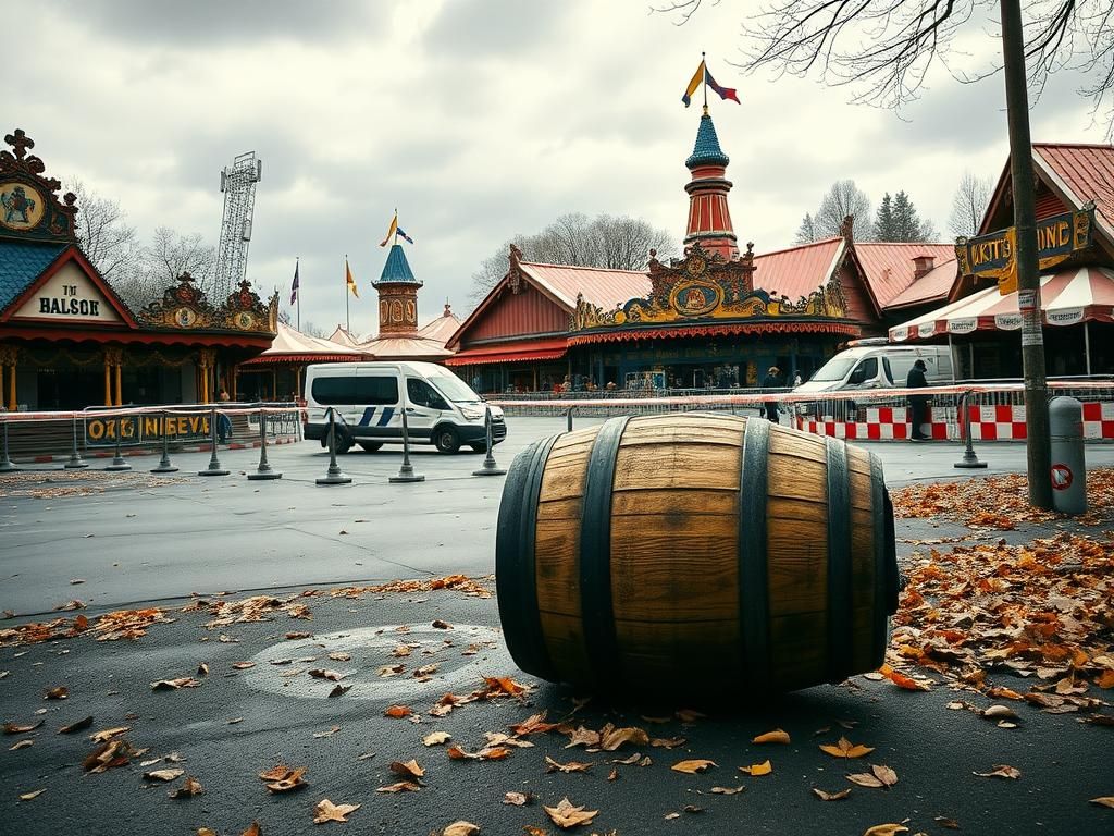 Flick International Serene view of empty Oktoberfest fairgrounds in Munich after bomb threat and explosion