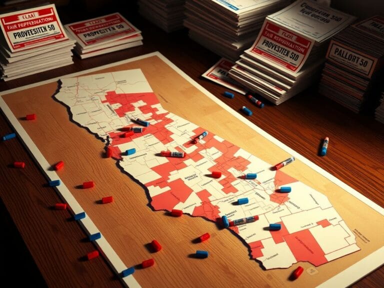 Flick International Large map of California depicting redistricting debate with markers
