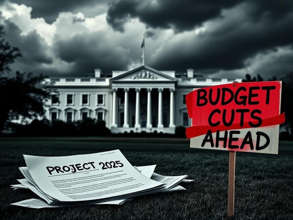 Flick International A stark image of the White House with dark storm clouds looming overhead, symbolizing uncertainty.