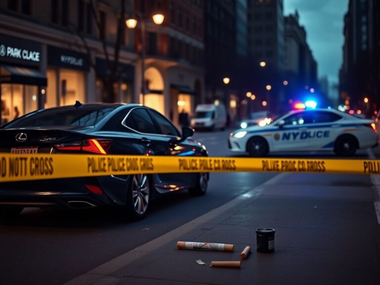 Flick International A black Lexus car parked on Park Avenue with police tape and an NYPD car in the background
