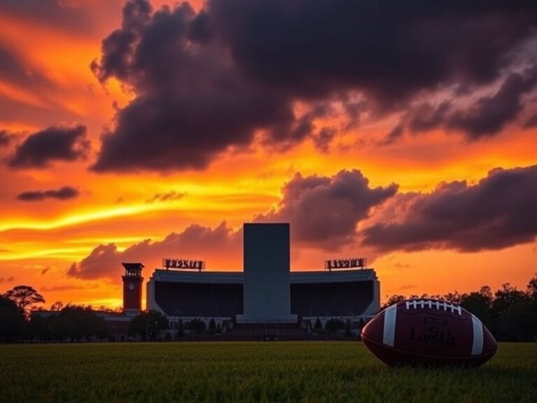 Flick International Dramatic sunset over LSU campus with an empty pedestal symbolizing the proposed Charlie Kirk statue