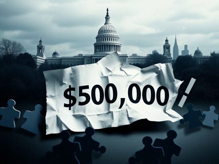 Flick International A crumpled piece of paper with '$500,000' text symbolizing fundraising claims in a political debate