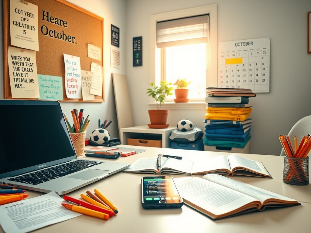 Flick International Cozy home office setup with a laptop and motivational decor