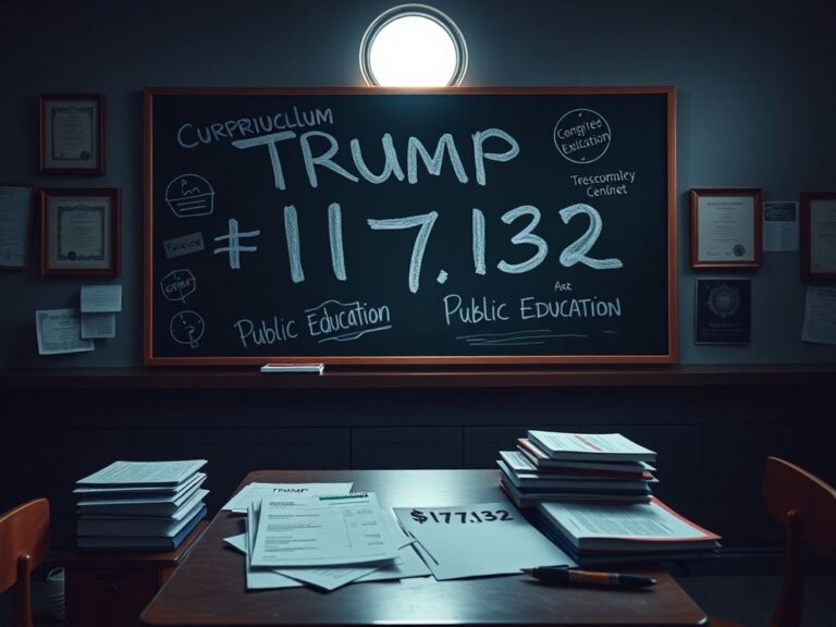 Flick International Classroom scene depicting an empty desk with a cluttered curriculum and a prominent $117,132 invoice