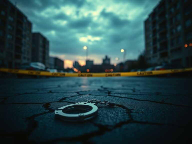 Flick International A pair of handcuffs on cracked asphalt in a dimly lit urban setting