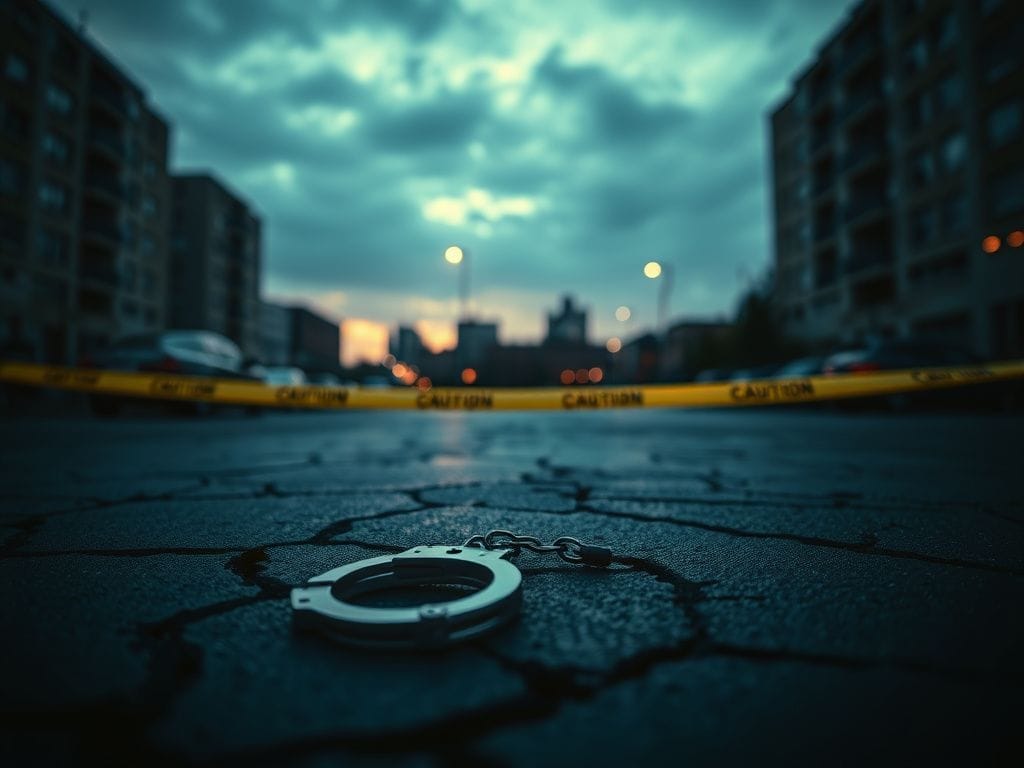 Flick International A pair of handcuffs on cracked asphalt in a dimly lit urban setting