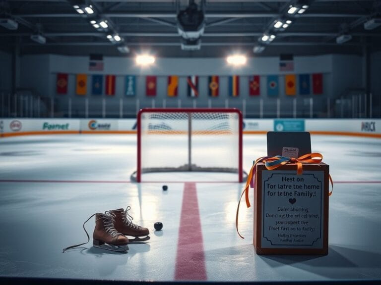 Flick International Youth hockey rink in Halifax with scattered pucks and vintage skates