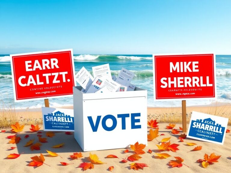 Flick International Vibrant early voting process in New Jersey with a ballot box and colorful campaign signs