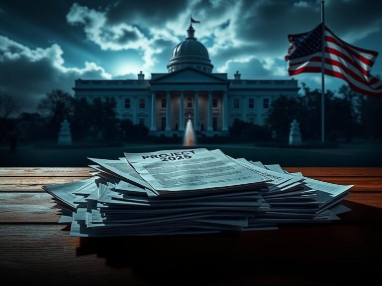 Flick International Dramatic depiction of the White House surrounded by clouds and shadows symbolizing uncertainty