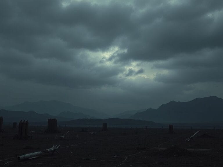 Flick International Nuclear landscape with abandoned military equipment and missile silos under a moody sky