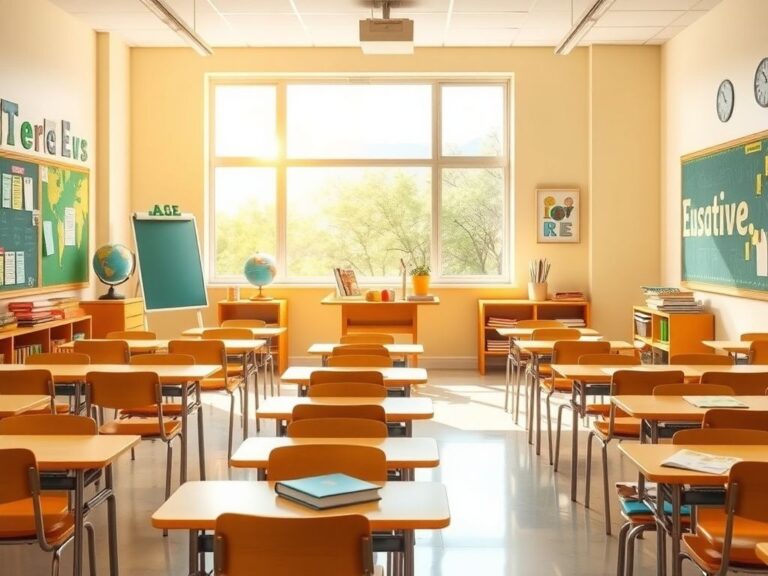 Flick International A vibrant classroom with desks and educational materials, symbolizing independent learning