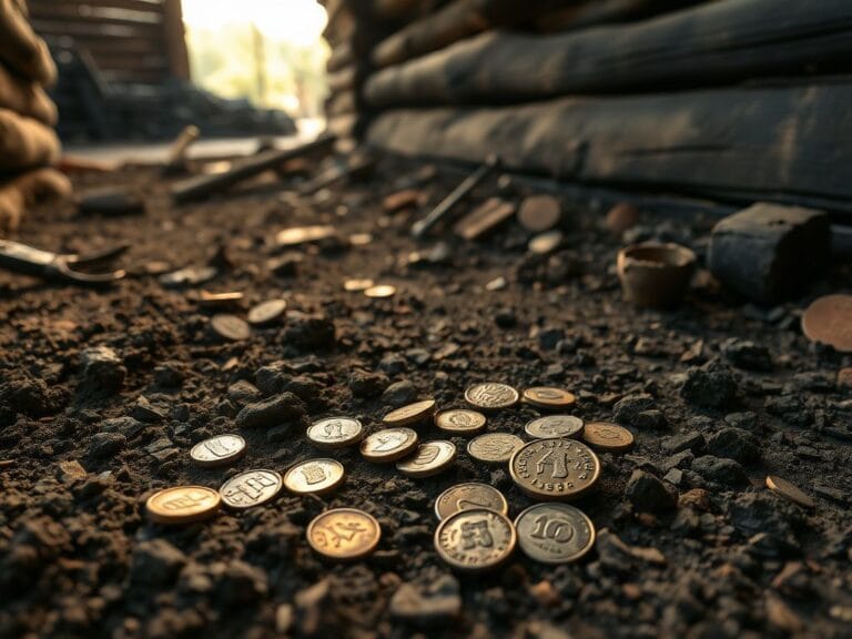 Flick International Close-up of charred floorboards revealing historical artifacts from Overfield Tavern excavation