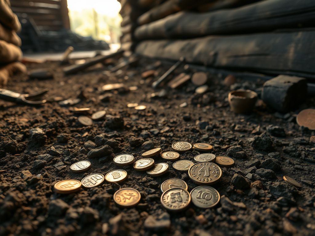 Flick International Close-up of charred floorboards revealing historical artifacts from Overfield Tavern excavation