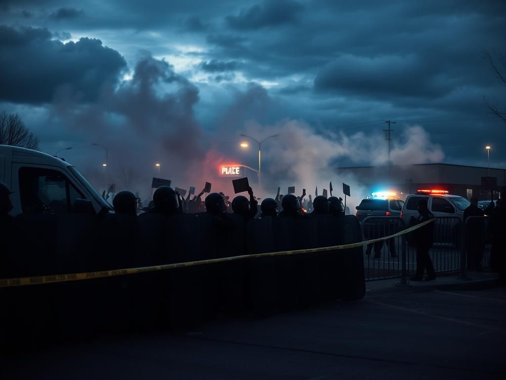 Flick International Dramatic scene of anti-ICE protest outside facility in Broadview, Illinois