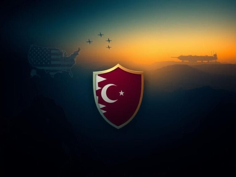 Flick International Intricate map of the Gulf region highlighting Qatar with U.S. and Qatari flags intertwined.