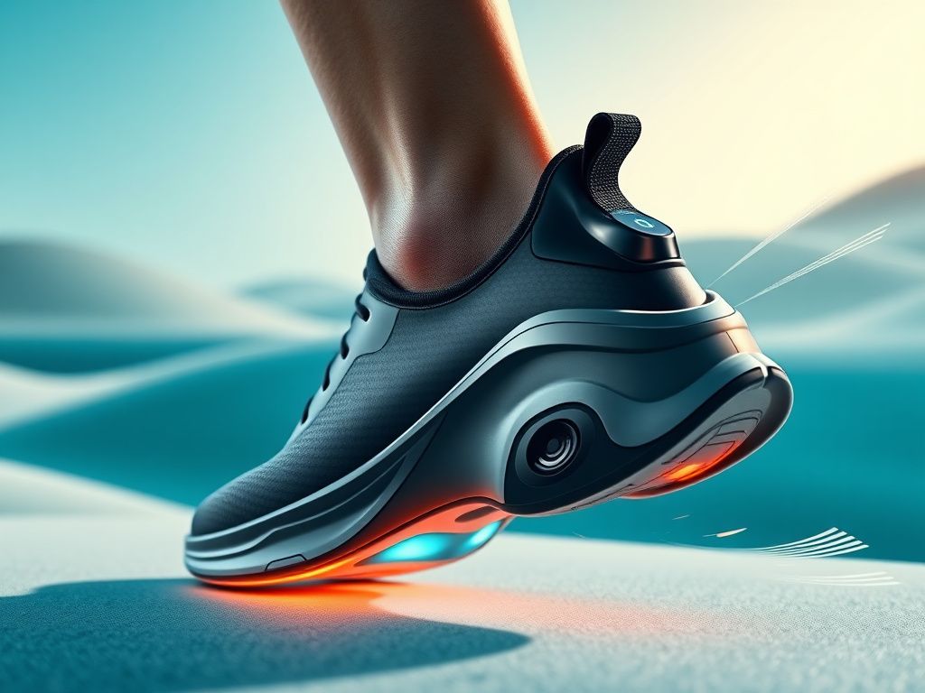 Flick International Close-up view of Nike's innovative motor-powered running shoe with a carbon-plated design.